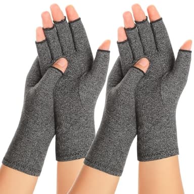 SUPERFA 2 Pairs Compression Gloves for Women and Men, Bamboo Arthritis Fingerless Gloves for Pain Relief