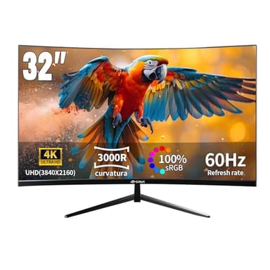 CRUA 32 Inch 4K Curved Monitor, 3000R VA Panel, UHD 3840x2160 with HDR10, Adaptive Sync, 100% sRGB, Eye Care Display for Gaming, Work & Entertainment – HDMI & DP