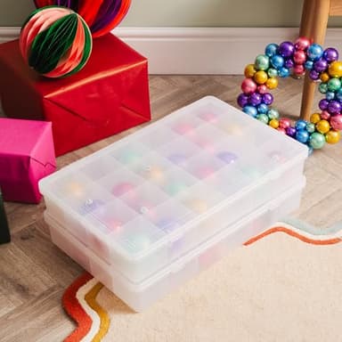 Wham Festive 2 x Extra Large Christmas Bauble Storage Boxes | 24-Compartment Plastic Organisers | Ideal for Ornaments, Baubles, Crafting, DIY & More | Made in UK