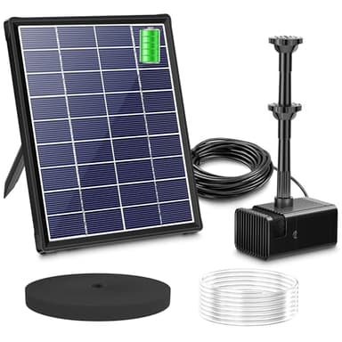 Biling Solar Pond Foundtain with Battery Backup, 6W 300L/H Solar Water Pump with 3000mAh Battery Backup, with Filter DIY 5ft Tubing Solar Fountains Water Feature for Garden Ponds, Pool, Fish Tank