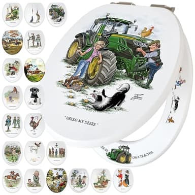 Fun Novelty Toilet Seat Soft Close, Easy Fit, Printed On 3 Surfaces with Tractor Art. Country Lifestyle & Farmhouse Decor, an Ideal Practical & Entertaining New Home Gift Idea for Young Farmers.