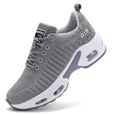 Running Shoes Lady Trainers for Women Air Cushion Arch Support Memory Foam Plantar Fasciitis Trainers Lace Up Breathable Gym Sneakers Grey UK 5