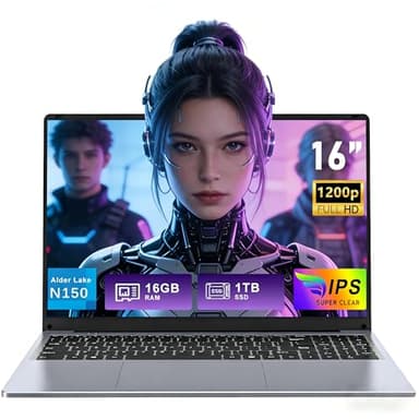 FUNYET Gaming Laptop Computer,16 Inch Notebook 16GB RAM 1TB SSD, N150 Processor (up to 3.6 Ghz), FHD 1920 x 1200 Display, Support WiFi 5, USB3.0, 6000mAh Battery,Backlit Keyboard