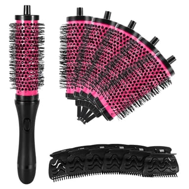 Smallterm 6pcs/set 3 Sizes Detachable Handle Hair Roller Brush with Positioning Clips Aluminum Ceramic Curler Comb Hairdresser