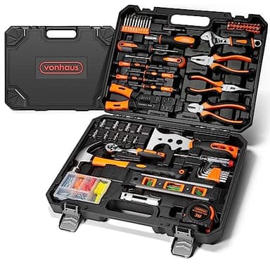VonHaus Tool Kit - Ultimate 120 pcs Tool Box - Includes Hand Tools, LED Torch, Hex Keys, 3m Tape Measure & More - Comprehensive DIY Kits for Home, Perfect for Beginners - Includes Carry Case