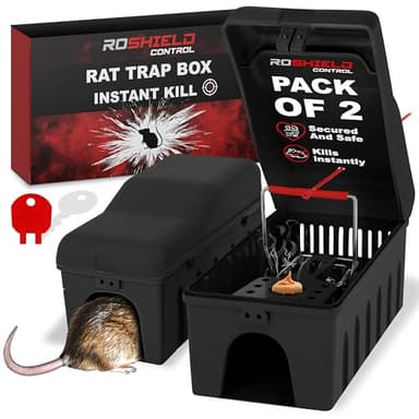 ROSHIELD 2X Rat Trap Killer Box - Easy to Set Safety Box for Home, Shed & Garage Control & Treatment (Professional Quality, Pack of 2)