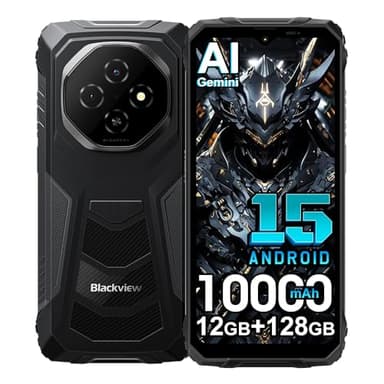 Blackview Rugged Smartphone 2026, Android 15 Rugged Phone Fort 1,10000mAh,12GB RAM+128GB/2TB Phone,16MP AI Camera, 6.56'' 90Hz Display, IP68/69K Waterproof Smartphone NFC/GPS/OTG/FM/Face ID, Black