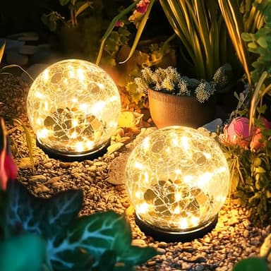PATIOPIA Solar Lights Outdoor Garden, Solar Globe Lights Waterproof, Cracked Glass Ball Outdoor Decorations for Balcony Backyard Yard Patio Porch (2 Pack, Warm White)