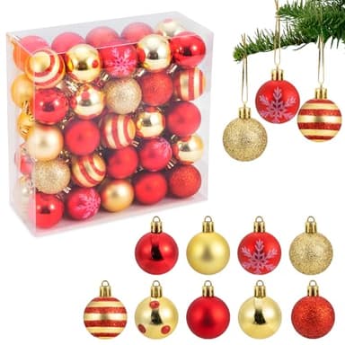 Christmas Tree Baubles - 50 Pcs Christmas Tree Decoration Ornaments Balls, 9 Styles 4 CM Matte and Glitter Xmas Decor Baubles Creat A Strong Holiday Atmosphere