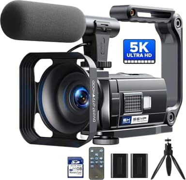 Camcorder Video Camera 5K 56MP Vlogging Camera for YouTube, WiFi, IR Night Vision, 3" 270° Touchscreen, 16X Digital Zoom, Webcam, Stabilizer, Remote Control, 2 Batteries, 64GB SD Card