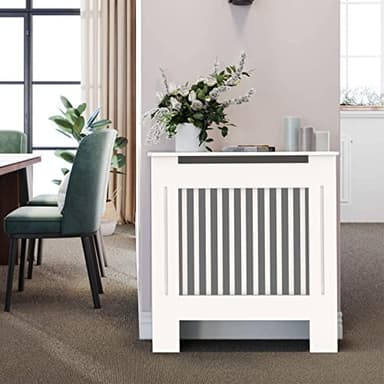 High Radiator Cover Wood Cabinet: External 92cm Height White Small Heater Covers Internal Heights 90cm Vertical Slats Modern Tall Radiator Shelf Thicken MDF Wooden Kitchen Bedroom Cabinet