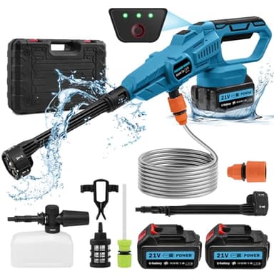 Papasbox Cordless Pressure Washer, 21V Portable Power Washer, 120Bar/3.4GPM Rechargeable Battery Pressure Washer, 5M Hose, Electric Pressure Washers for Car Frool Garden Outdoor Cleaning Watering
