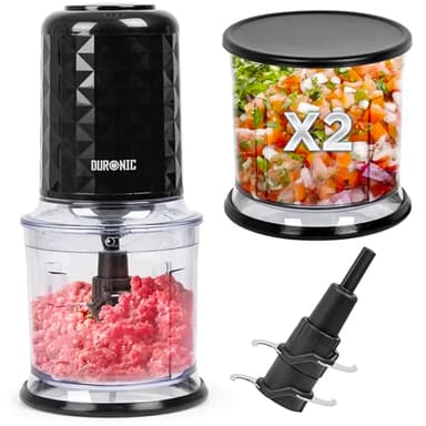 Duronic Mini Chopper CH57 BK Mini Food Processor 500W Black Vegetable Choppers 2 x 700ml Blender Bowl with Lid Garlic Chopper with Quad Stainless Steel Blades for Dips Sauces Vegetable Meat Mincer