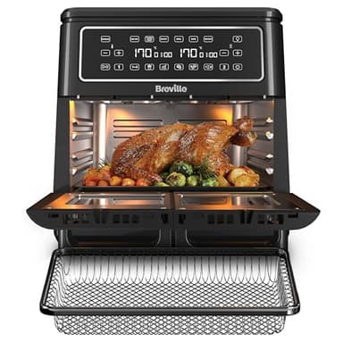 Breville Halo Flexi Air Fryer & Large Mesh Tray | Digital Dual Air Fryer Oven | 11L: Serves 10+ | FryBakeGrillRoast & Reheat | 2400 W | Save £65 a Year on Energy Bills* | Black [VDF138]