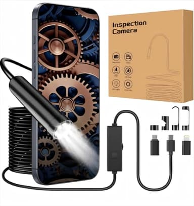 Endoscope Inspection Camera with Lights, 1920P HD Flexible Borescope Lens, 16.5ft Semi-Rigid Snake Cameras,IP67 Tube Sink Pipe Drain Overhaul, for Android, iPhone, iPad, Tools