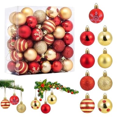 Hojalis Xmas Tree Decorations - 50 Pcs Shatterproof Baubles with Red and Gold Colors for Christmas, Wedding, Birthday Party