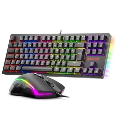 Redragon S113 Wired Mechanical Gaming Keyboard and Mouse Combo, UK Layout, LED Rainbow Backlit with Brown Switches and RGB Mouse 4200 DPI, 7 programmable buttons for Windows/Mac