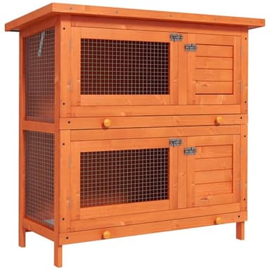PawHut 2-Tier Double Decker Wooden Rabbit Hutch Pet Cage Guinea Pig Hutch with Sliding Tray Opening Top