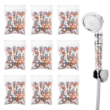 9 Packs Negative Ion Mineral Balls Replacement for Hard Water Filtration, Bio-Active Stone Shower Head Beads Refill Removes Chlorine Bacteria Rust Impurities, Improves Water Quality for Shower Heads