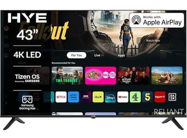 HYE TV - Smart TV, 43" Screen Size, 4K Resolution, LED Technology, Apple AirPlay, Samsung Tizen OS & Gaming Hub, Versatile Connectivity, Black, Perfect For Streaming, Gaming & Entertainment