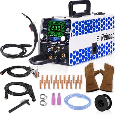 Reboot MIG Welder 200AMP 230V 5-in-1 Multiprocess Machine| Gas/Gasless/Lift TIG/Stick/Spot | Inverter with Large LED Display | Upgraded RBM2000 with Free Welding Gloves