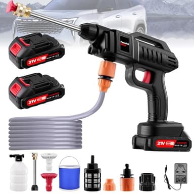 Cordless Pressure Washer, 21V 1500W Portable Pressure Washer, 60Bar/870 PSI High Power Washer Machine with 2 Nozzles, 2 Battery, 5m Hose Cordless Jet Washers/Pressure Washers for Car Floor Outdoor