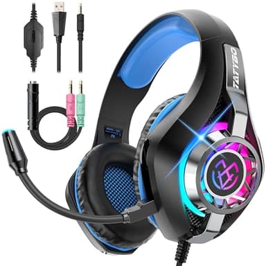 Tatybo Gaming Headset for Ps5 Ps4 PC Xbox S/X Series Switch PC, Gaming Headphone with Noise Cancelling Microphone RGB Lighting