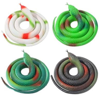 GSrenyu 4 Piece Rubber Snake, Toy Snakes 30 Inch Fake Snakes Halloween Prank Props Multicolor Realistic Snake for April Fool’s Day, Boys’ Favorite, Pool Party