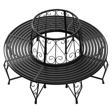 CASARIA® 160cm Metal Circular Tree Bench | 360° Outdoor Seat for Garden Patio | Weather-Resistant Vintage Wrought Iron Style Surround Seating | Decorative Round Bench Terrace Landscaping | Black