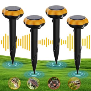 Solar Powered Mole Repellent, Ultrasonic Vole Repeller Outdoor,Waterproof Sonic Mole Deterrent Devices,Get Rid of Gophers Mouse Mole Rat Vole Snake and Rodent (4 Pack)