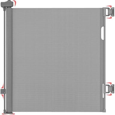 Dikots Grey Retractable Stair Gate for baby & Pet with secure 2-Step Lock - 140 cm wide & 86 cm tall extendable gate - Retractable Stair Gates for Dog & cat - Baby gate for stairs, Indoor & doorways