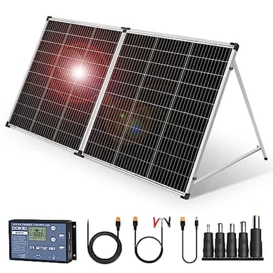 DOKIO Foldable Portable Solar Panel 200W 12V Monocrystalline Solar Suitcase with 20A Controller