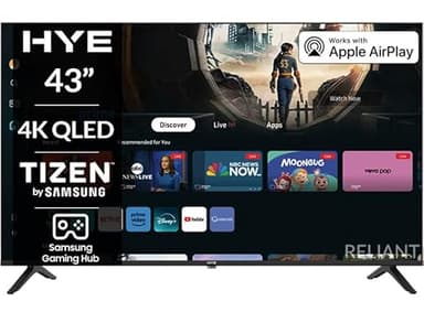 HYE TV - Smart TV, 43" Screen Size, 4K Resolution, QLED Technology, Apple AirPlay, Samsung Tizen OS & Gaming Hub, Versatile Connectivity, Black, Perfect For Streaming, Gaming & Entertainment