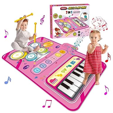 Toys for 1 2 3 4 5 Year Old Girls, 2 in 1 Music Mat Gifts for Girls Kids Toys Age 1-6, Montessori Educational Music Toys for 1-5 Year Old Toddlers, Birthday Presents Christmas Stocking Fillers for 1+