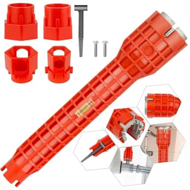 JORETLE 14-in-1 Faucet Wrench Tool, Multifunctional Water Pipe Wrench with Comfortable Grip, Plumbers Wrench Tool for Tight Spaces,Tap Spanner for Kitchen/Sink/Bathroom/Toilets(One Way)