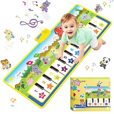 Musical Piano Mat Toy for 1 2 3 Year Old Boys Girls, Foldable Non-Slip Dance Play Mat with 10-Key Keyboard, Volume Control & Record Playback, Early Learning Toddler Gift for 1st Birthday & Christmas