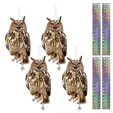 Woodpecker Bird Scare Devices, 4PCS Owl Shape Reflective Deterrents Owl Hanging Decoration Woodpecker Control Device to Keep Birds Away from Garden Patio Windows