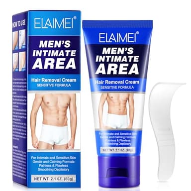 Hair Removal Cream for Men - Painless, Sensitive-Skin Formula for Genitals, Body, Private Areas, and Underarms, 60g