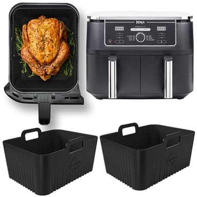 Premium Ninja 9.5L AF400UK & DZ400UK Silicone Liners | 0.8mm Ridges for Air Flow, 2.5mm Thick, Dishwasher Safe | Specially Designed for Ninja Dual Air Fryer 9.5L AF400UK | Silicone Air Fryer Liners