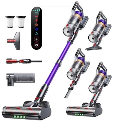 INTETURE Cordless Vacuum Cleaner, 600W 50KPA Stick Vacuum with Touch Screen, Up to 65 Mins Runtime, Powerful Vacuum with Rechargeable Wall Mount, Lightweight Vacuums for Hardwood Floor Carpet Pet Hair
