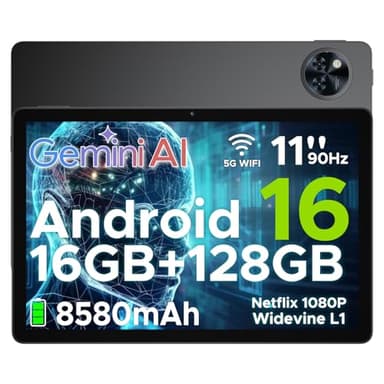 DOOGEE Newest Android 16 Tablets, U11 11 Inch Tablet with Gemini AI, 16GB+128GB/2TB, 8580mAh, Unisoc T7200, 5G WiFi Android Tablets | Widevine L1 | Bluetooth 5.0 | 13MP+5MP | GPS | OTG - Black