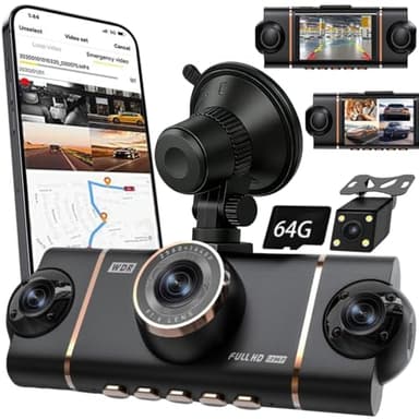 Wireless Dash Cam Front and Rear Camera System, 64G Rechargeable Dash Cam No Wires, 4 Channel Dash Cam 1080p Full View Car Dashcam System, Built-in G Sensor App Control Adjustable Lenses Night Vision