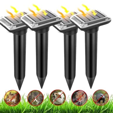 WUGEIN Solar Mole Repellent Ultrasonic 4 Pack Outdoor Powered Sonic Deterrent, IP66 Waterproof for Animal Scare device for Lawn Garden & Yard Home Get Rid of Moles Voles Gophers Rats Rodents