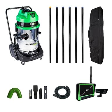Gutter Sucker Pro, Gutter Vacuum with 6 Push Fit Poles and a Real Time Inspection Camera, Stainless Steel, 3000 W