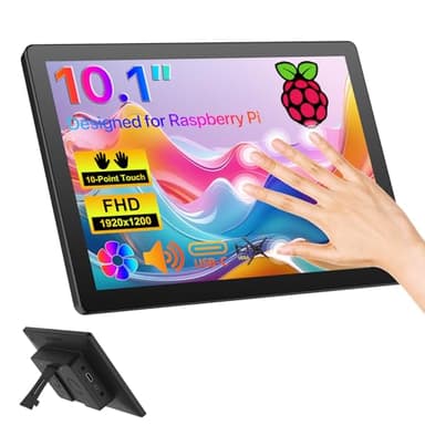 10.1" Raspberry Pi Touchscreen Monitor with Case, Raspberry Pi Screen 1920 x 1200 FHD IPS 10-Point Touch Screen for Raspberry Pi 5/4/3/Zero HDMI USB-C Portable Pi Screen with Kickstand VESA Speakers