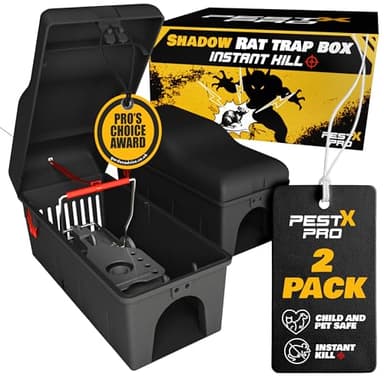 Pest X Pro Shadow Professional Rat Trap Box - 2X, Safe For Kids & Pets, Heavy Duty Rodent Trap Station, Reusable & Easy To Set For Indoors & Outdoors, Rat Traps That Eliminate Instantly