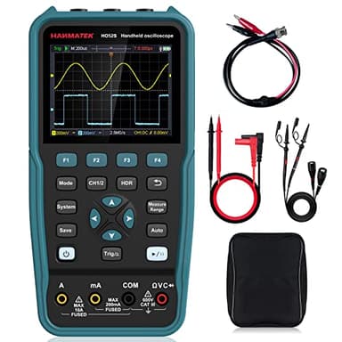 HANMATEK 3 in 1 Handheld Oscilloscope Multimeter with 2 Channels HO52S 3.5"TFT Oscilloscop, 50Mhz Waveform Generator Multimeter Backlit Screen, Auto-Calibration Function, Memory Function, Multi Tester