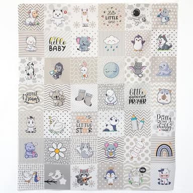 Lalikul Fabrics Grey. Cotton Charm Packs, Fat Quarters Bundles, 42 Different Motifs. Ideal for Quilts, Sewing, Blankets, and I Spy Games for Kids, 36" x 31" Continuous Panel