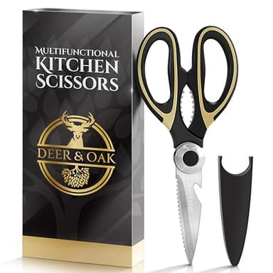 Deer & Oak Premium Heavy-Duty Kitchen Scissors (1 Pack) - Meat & Pizza Scissors Multipurpose Dishwasher-Safe Kitchen Shears UK