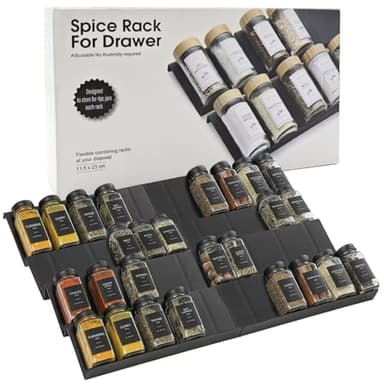 TPTGIAR 8Pcs Spice Drawer Organiser: 11.5×23cm Patchworkable Spice Rack for Drawer, Black Seasoning Organizer for Drawers and Cabinets Spices Sorting
